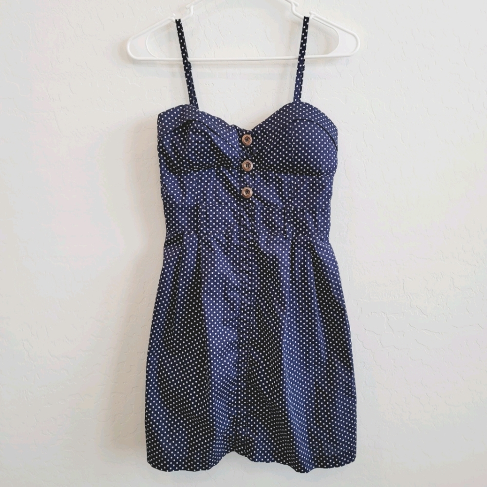 Purple Snow Dark Blue Dress with White Polka Dots